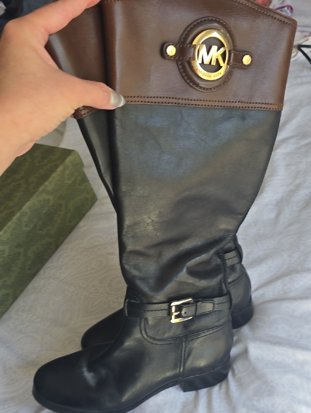 Michael Kors Black and Brown Lace Up Riding Boots